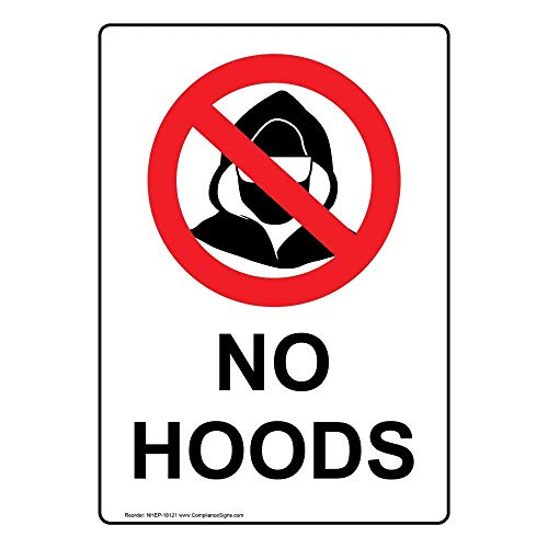YFULL Vertikales Blechschild "No Hoods", 20,3 x 30,5 cm, mit englischem Text und Symbol, Weiß YFULL Vertikales Blechschild "No Hoods", 20,3 x 30,5 cm, mit englischem Text und Symbol, Weiß von YFULL