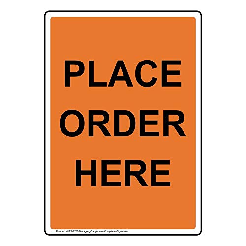 YFULL Vertikales Metallschild "Place Order Here", 20,3 x 30,5 cm, mit englischem Text, Schwarz auf Orange YFULL Vertikales Metallschild "Place Order Here", 20,3 x 30,5 cm, mit englischem Text, Schwarz auf Orange von YFULL