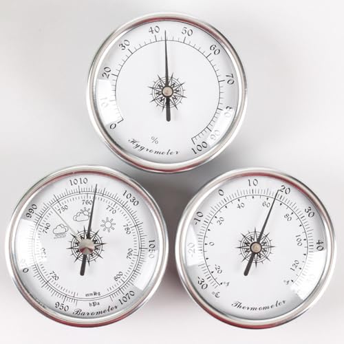 Barometer-Thermometer-Hygrometer, Wandmontage, analoge Wetterstation, 7,2 cm, tragbares Outdoor-Barometer-Set, geeignet für Hotels, Lager, Büros, Fabriken (keine Batterie erforderlich), 3 Stück von YFVMYBAF