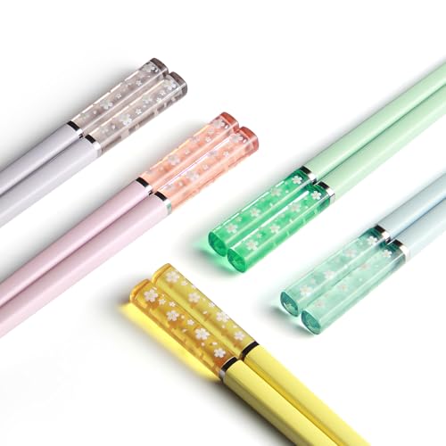 5 Paar Fiberglas-Essstäbchen, 24.3cm Wiederverwendbare Essstäbchen, Sakura Bernstein Personalisiert bunt Fiberglas Esstäbchen Set, Spülmaschinenfest, Asia Japanisch China koreanische Stil von YFWOOD