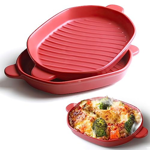 Auflaufform, 26 x 18 cm Lasagneform Backform mit Griff, Ideal für 1 Personen, Backform Ideal für Ofen, Keramik, Backform, Lasagne, Backform, 2 Stück (Rot) von YFWOOD