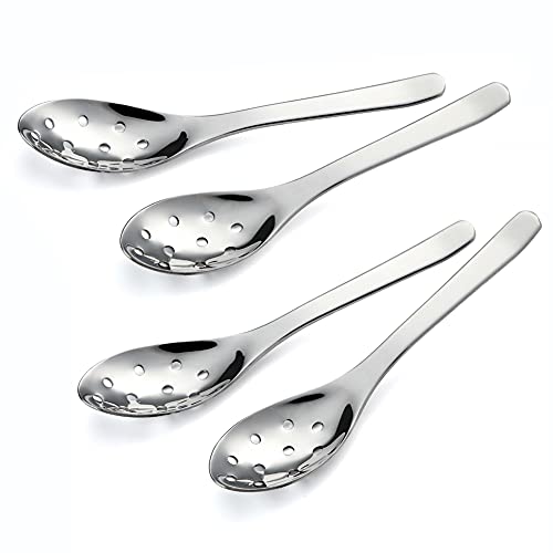 4 Stück Edelstahl geschlitzter Servierlöffel, Kaviar Löffel für Suppe, Servierlöffel Kleiner geschlitzter Löffel Salatlöffel Abendessen Utensilien für Home Kitchen Restaurant Buffet. von YFWOOD