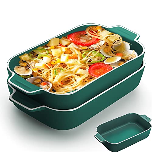 Lasagneform, 2 Stück, 22,9 x 12,7 cm, rechteckige Keramik-Auflaufformen mit Griff, farbiger kleiner Ofen auf Tisch, Backform, ideal für Ofen, Keramik, Backform, Lasagne(grün) von YFWOOD