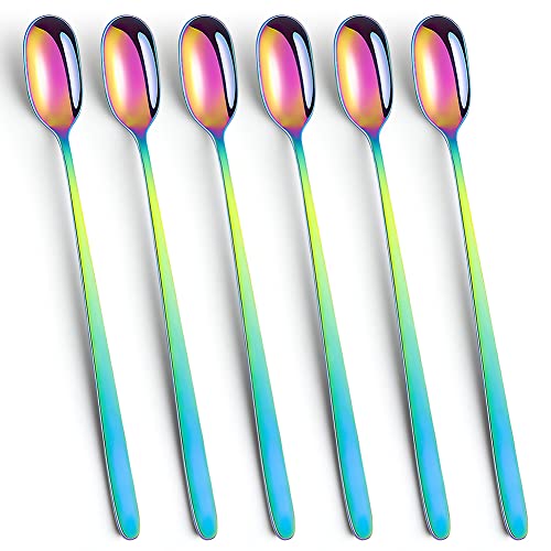 Latte Macchiato Löffel Set, 6-teilig, 23 cm Eiskaffee Lange Löffel für Eiskaffee Eistee Milchshake Eisbecher Kühles Trinken, Spülmaschinenfest (Regenbogen) von YFWOOD