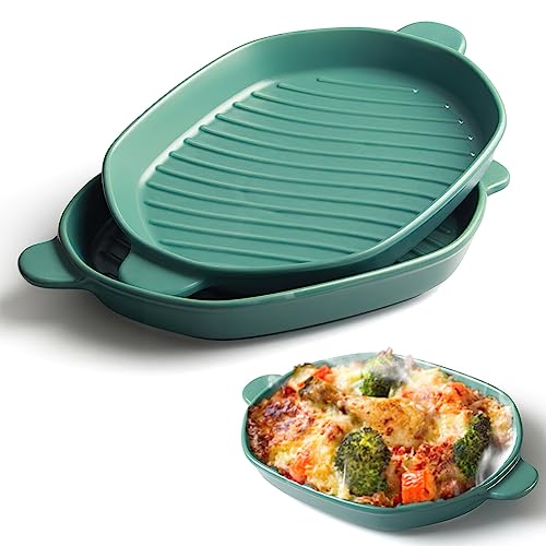 Auflaufform, 26 x 18 cm Lasagneform Backform mit Griff, Ideal für 1 Personen, Backform Ideal für Ofen, Keramik, Backform, Lasagne, Backform, 2 Stück (Grün) von YFWOOD