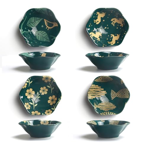 YFWOOD Keramik Dipschalen x 4, Saucenschälchen Porzellan Dipschalen Set, 10,5 cm Schälchen Sojasauce Schälchen, Sushi Schälchen, Fingerfood Gewürzschalen Marmeladenschälchen, 100ml(Grün) von YFWOOD