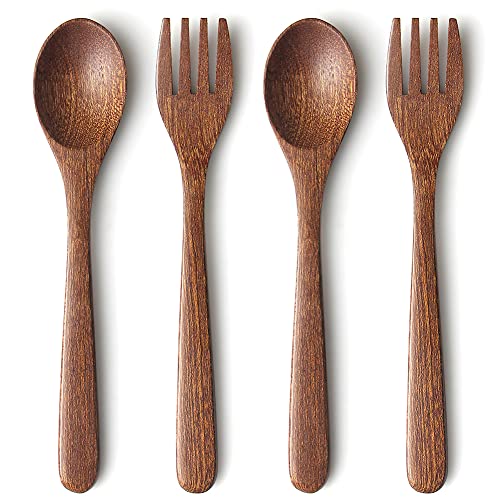 YFWOOD Kinderbesteck aus Holz, 4-teiliges Set, 2 x Gabeln, 2 x Esslöffel, 100 % natürliches Material von YFWOOD