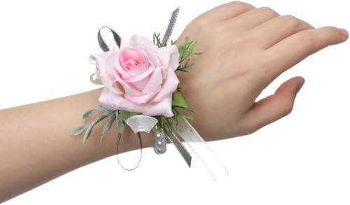 YFXLTYZ Ansteckblume fürs Handgelenk, 2er-Set, Perlenblume fürs Handgelenk der Brautjungfer, künstliche Rose als Handblume für den Abschlussball, Weiß-Rosa von YFXLTYZ