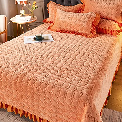 Reine Farbe Tagesdecke Einzel Doppel Queen King Verdickte Kristall Samt Bettüberwurf 1 STÜCKE Multifunktions Warmhalten Weiche Bequeme Bettlaken/Bedspread Für Schlafzimmer Dekoration,Orange-230x240cm von YFXRLC