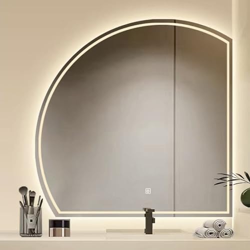 Asymmetrische Halbrunde Beleuchtete Spiegel, LED-Badezimmerspiegel, An Der Wand Montierter Kosmetikspiegel, 3000K-6000K Verstellbarer Kosmetikspiegel, Speicher, Touchscreen, Einweihungsgeschenk ( Colo von YFZNWHX