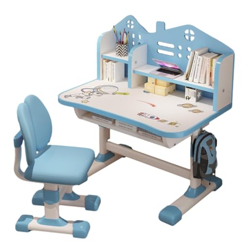 YFZPQMBEN Kinder Tisch Stuhl Set, kinderschreibtisch höhenverstellbar, Kinder Schreibtisch für Jungs & Mädchen, Schreibtisch Set für Kinder mit Stuhl und Schublade(Color:Space Blue) von YFZPQMBEN