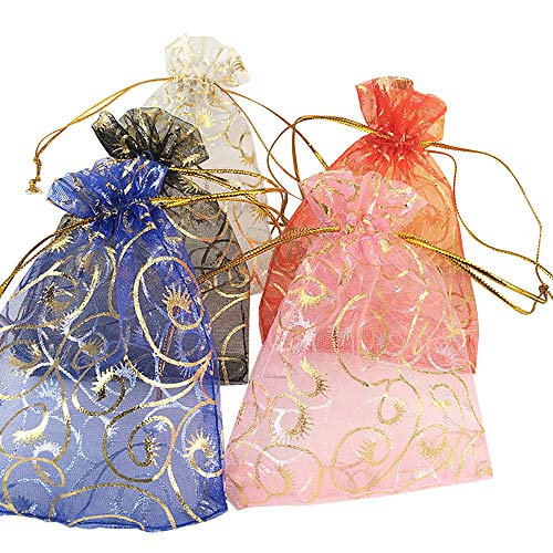 YFZYT 100 Stück Bunte Organzasaeckchen Organzabeutel Gastgeschenke Bonbons Organza Kordelzug Schmuckbeutel für Hochzeit Weihnachten Party Garten - 9x12 cm/3.54x4.72 Zoll, Gemischte Farbe#2 von YFZYT