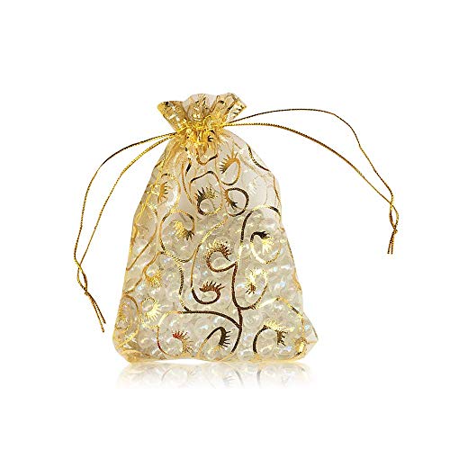 YFZYT 100 Stück Mehrfarbig Organzasäckchen Organzabeutel Säckli Schmuckbeutel Kleinere Säckchen für Geschenke, Schmuckaufbewahrung, Hochzeit Feierlichkeiten - 10x15 cm/3.94x5.91 Zoll, Gold#2 von YFZYT