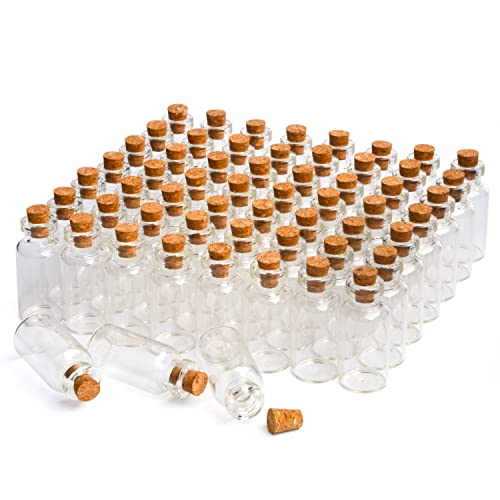 YFZYT 100 Stück Mini Glasfläschchen mit Korkverschluss/Kleine Glasflaschen/Mini Klar Flasche/Mini Fläschchen mit Korken für Scents, Öle, Gewürze, Hochzeit, Nachricht, Kleine Geschenke, 5 ML von YFZYT