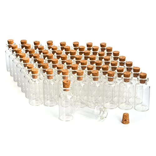 YFZYT 100 Stück Mini Glasfläschchen mit Korkverschluss Kleine Glasflaschen Mini Klar Flasche Mini Fläschchen mit Korken für Scents Öle Gewürze Hochzeit Schmuck Nachricht Kleine Geschenke, 2 ML von YFZYT