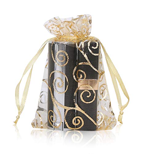 YFZYT 100 Stücke Organzabeutel Organzasäckchen Tunnelzug Geschenktüten Schmuckbeutel für Hochzeit Gunst Taschen Geschenk - 10x15 cm/3.94x5.91 Zoll, Gold von YFZYT