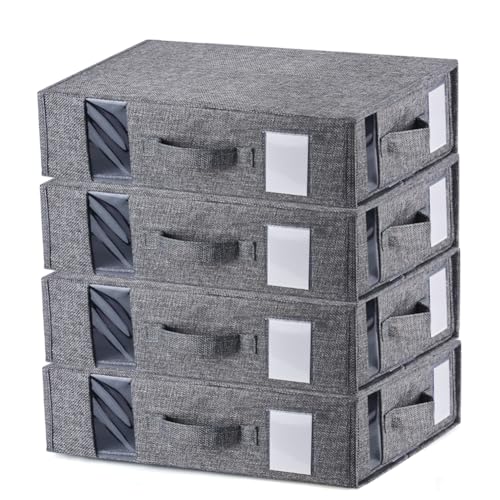 YFZYT 4 Stück Unterbett Aufbewahrungsbox, Bettlaken Unterbettkommode Organizer mit Griff, für Bettwäsche Aufbewahrung Decken Kleidung Kleiderschrank box, 38x12x32cm, Grau von YFZYT