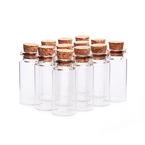 YFZYT 50 Stück Mini Glasfläschchen mit Korkverschluss/Kleine Glasflaschen/Mini Klar Flasche/Mini Fläschchen mit Korken für Scents, Öle, Gewürze, Hochzeit, Schmuck, Nachricht, Kleine Geschenke, 10 ML von YFZYT