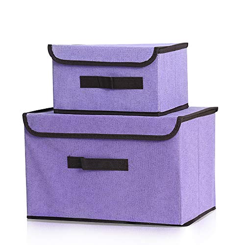 YFZYT Aufbewahrungsbox Aufbewahrung Kiste mit Deckel, Cube Aufbewahrungskorb Ordnungsystem Sauraum Boxen Körbe Kisten Kleiderschrank Organizer - 2 Stück, Lila#2 von YFZYT