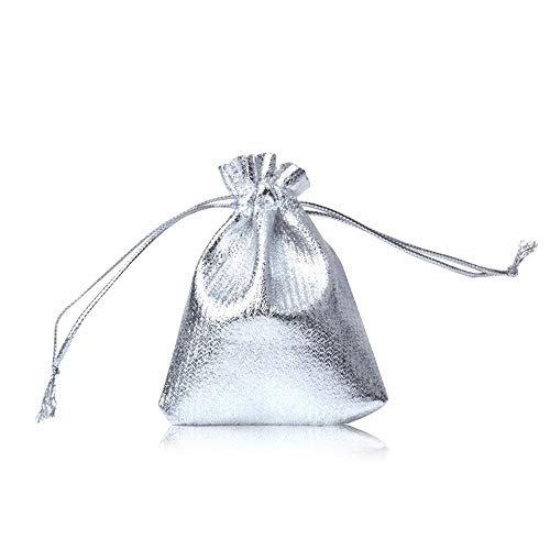 YFZYT Geschenkbeutel Geschenksäckchen Schmuck Beutel Säckchen Drawstring Tasche Geschenk TaschenMetallic Stoffbeutel mit Kordelzug zum Basteln und Befüllen - 15x20 cm/5.91x7.87 zoll, Silber#3 von YFZYT