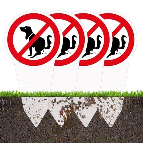 YFaith 4 Stück Schild Hunde Kacken Verboten, 15 x 30 cm Kein Hundeklo Schild, Weiß Plug-in Hundeschilder Kein Hundeklo, für Hinterhof, Garten, Park von YFaith