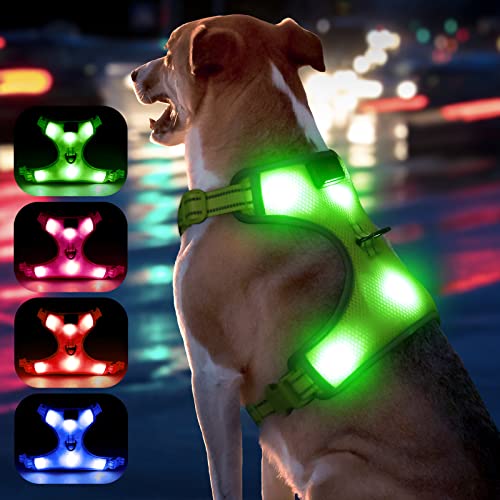 YFbrite Leuchtendes Hundegeschirr, wiederaufladbares USB-LED-Hundegeschirr, reflektierendes Hundegeschirr, Hundelichter für Geschirr, bequem, verstellbar, atmungsaktiv, Hundehandpresse (grün, klein) von YFbrite