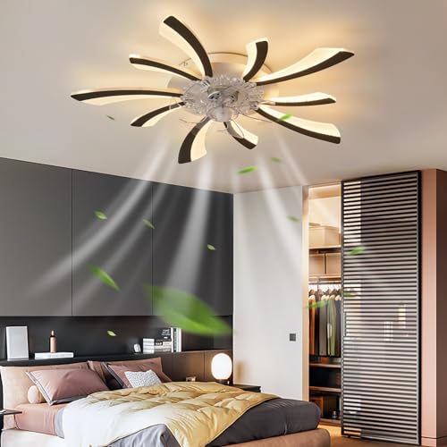 50W Deckenleuchte Mit Ventilator LED Dimmbar 6 Geschwindigkeit Reversibel DC Motor Deckenventilator Mit Beleuchtung Und Fernbedienung & Bluetooth APP Modern Leise Lampe Mit Ventilator-Schwarz von YFouCnd I