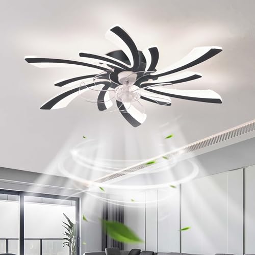 YFouCnd I Modern Smart Deckenventilator Mit Beleuchtung DC Motor Reversibel Leise Deckenventilator Mit Licht Und Fernbedienung Dimmbar 6-gang Ventilator Lampe Timer Schlafzimmer Wohnzimmer-Black von YFouCnd I