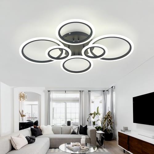 YFouCnd I Smart Deckenlampe Wohnzimmer Dimmbar Moderne Kinderzimmer Licht Mit Fernbedienung APP Schlafzimmer Lounge Deckenleuchte Mit Memory-Funktion Küche Korridor Büro Φ 80cm-Black von YFouCnd I