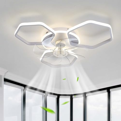 YFouCnd I Weiß Deckenventilator Mit Beleuchtung Und Fernbedienung Schlafzimmer, Led Dimmbar Lampe Mit Ventilator Lounge Reversibel 6 Gang Wohnzimmer Deckenlampe Mit Ventilator Leise-60CM von YFouCnd I