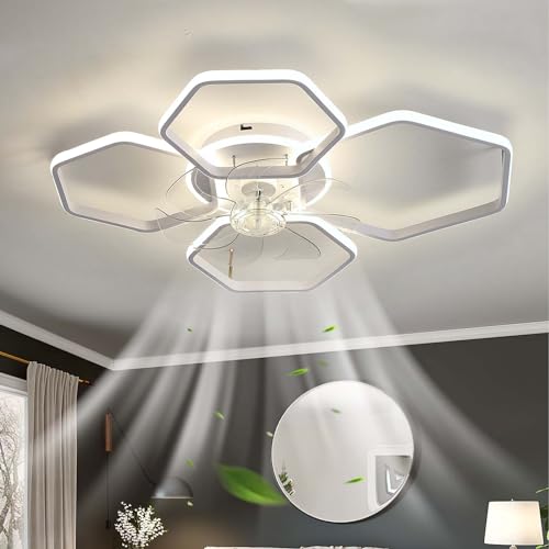 YFouCnd I Weiß Deckenventilator Mit Beleuchtung Und Fernbedienung Schlafzimmer, Led Dimmbar Lampe Mit Ventilator Lounge Reversibel 6 Gang Wohnzimmer Deckenlampe Mit Ventilator Leise-77CM von YFouCnd I