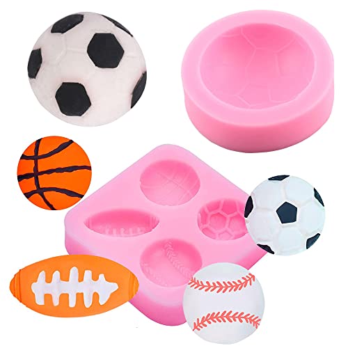YGCHEN Silikonform Ball Silikonformen Fondant Mini Hälfte Basketball Fußball Rugby Tennisball Form Silikon Formen DIY Ball Sports Silikonform Fondant Gießform (4 Stück) von YGCHEN