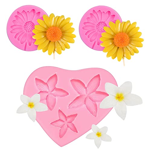 YGCHEN Silikonform Blume Silikonformen Fondant Blumenform Silikon Formen Frangipani 3D Sonnenblume Fondant Form Schokoladenformen Süßigkeiten (3 Stück) von YGCHEN