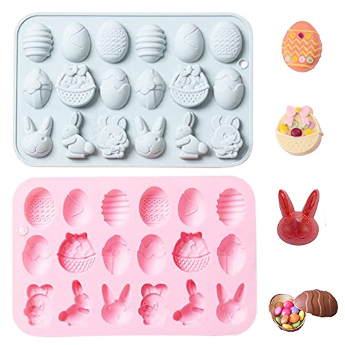 YGCHEN Silikonform Ostern 3D Schokoladenform Osterhase Ostereier Mould Kuchenform Hase Seifenformen Küche Backform für Backen, Kuchen, Schokolade, 2 Stück von YGCHEN