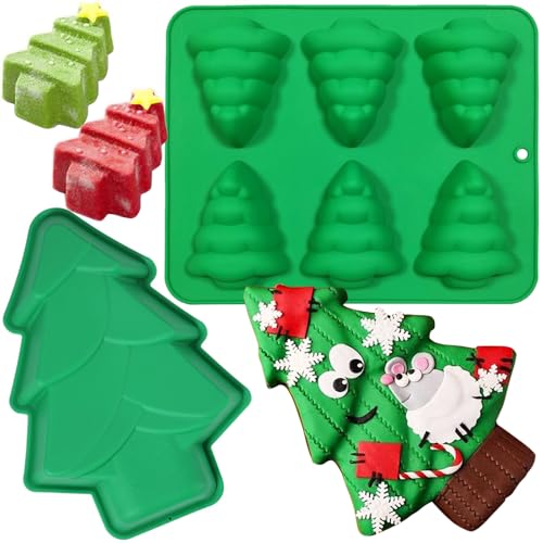 YGCHEN Silikonform Weihnachten Backform Weihnachtsbaum Kuchenform Silikon Schokoladenformen Weihnachts Kuchenbackform 3D Motivbackformen DIY Weihnachtsdeko 2 Stück von YGCHEN