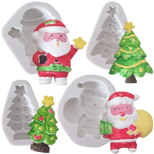 YGCHEN Weihnachten Silikonform Weihnachtsmann Silikonformen Weihnachtsbaum Silikon Formen DIY Weihnachts Gießform für Fondant Schokoladen Kuchen Kerzen Weihnachtsdeko 4 Stück von YGCHEN