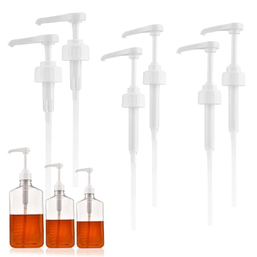 6 Stück Dosierpumpe für Sirup, 5ml/8ml/10ml Pumpspender Set - Inkl. 6 Lange Schläuche & Adapter - Wiederverwendbarer Pumpenkopf für Flaschen (Ø 3,5 cm Flaschenhals) von YGCQFH