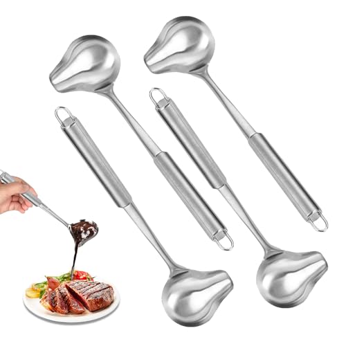YGCQFH 4 Soßenlöffel aus Edelstahl, 30.2cm/11.88 inch Soßenlöffel mit Schrägem Ausgießer, Suppenkelle Edelstahl für Dressings Suppensoßen Bratensoßen, Saucenkelle mit Hängendes Loch(Silber) von YGCQFH
