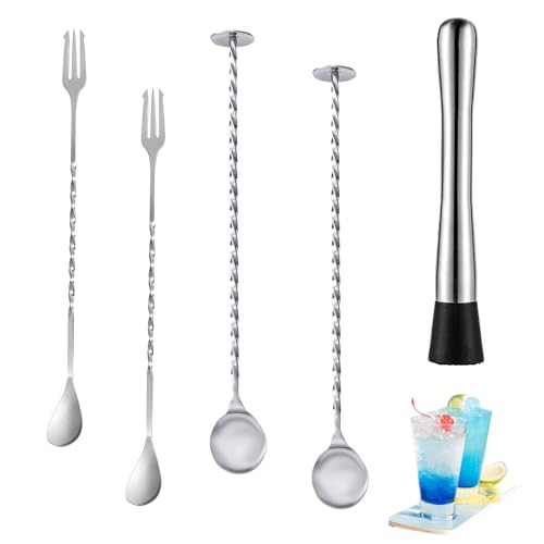 YGCQFH 4 Stück Barlöffel Rühroffel Langer Cocktail Rührer Gin Löffel aus Edelstahl Professioneller, 21cm Cocktail Stößel, Multifunktional Bar Bartending Werkzeuge 5 Stück YGCQFH 4 Stück Barlöffel Rühroffel Langer Cocktail Rührer Gin Löffel aus Edelstahl Professioneller, 21cm Cocktail Stößel, Multifunktional Bar Bartending Werkzeuge 5 Stück von YGCQFH