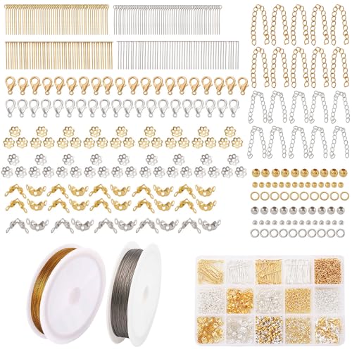 YGCQFH Perlen Set mit 2 Rolls Schmuckdraht (Silber & Gold) - 25m Gesamtlänge à 0,5mm, Armbänder Selber Machen Perlenset Beads für Armbänder, Ketten & DIY Schmuckherstellung von YGCQFH