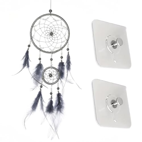 YGCQFH Traumfänger Klein Schlichter Traumfänger Perlen & Federn, Bohemian Dekoration Stil Zimmer, Handwerk Geschenke für Mädchen Kabinen Schlafzimmer-Deko (Grau) von YGCQFH