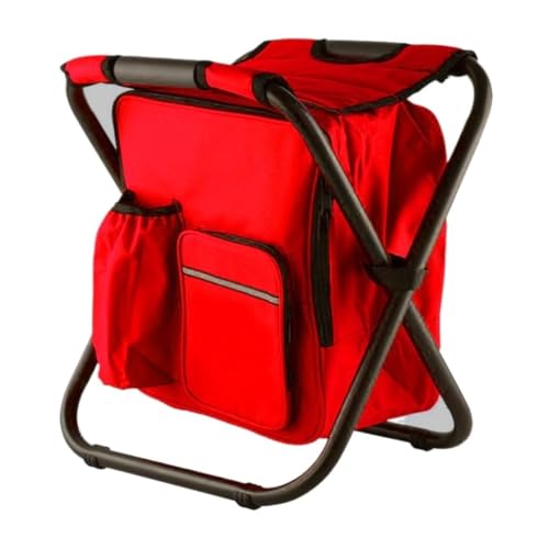 YGDYFDC Angelhocker Faltbar Eisbeutelhocker, Multifunktionaler Tragbarer Klapphocker Mit Thermobeutel, Angelhocker Mit Rückenlehne Und Strandkorb falthocker Camping(Red) von YGDYFDC