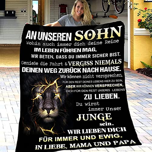 Kuscheldecke Personalisierte Decke Geschenk An unseren Sohn von Eltern, Deutsche Mama und Papa für Sohn Briefdecke Positive Ermutigung Tv-Decken Flauschige Wohndecke (Eltern zu Sohn 1,150*200cm) von YGFADH