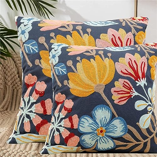 YGFADH 2er Set Kissenbezug 45x45cm - Blumen Frühling Herbst Zierkissenbezug Wohnzimmer Deko Stickerei Kissen Super Bequemer Kissenhülle Zierkissen für Garten Outdoor Kissen Sofakissen Couchkissen von YGFADH