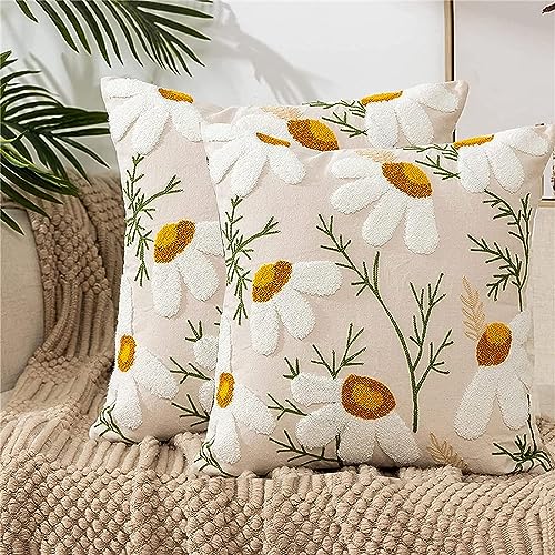 YGFADH 2er Set Kissenbezug 45x45cm - Blumen Frühling Herbst Zierkissenbezug Wohnzimmer Deko Stickerei Kissen Super Bequemer Kissenhülle Zierkissen für Garten Outdoor Kissen Sofakissen Couchkissen von YGFADH