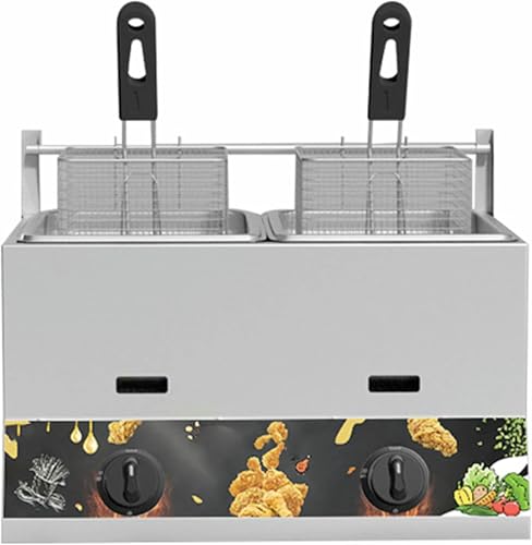 Commercial Gas Fryer Edelstahl Arbeitsplatte Öl Fryer Mit Tief Fett Fryer Und Deckel Fryer Mit Großer Kapazität, Geeignet Für Pommes Frites von YGHBFRSZ