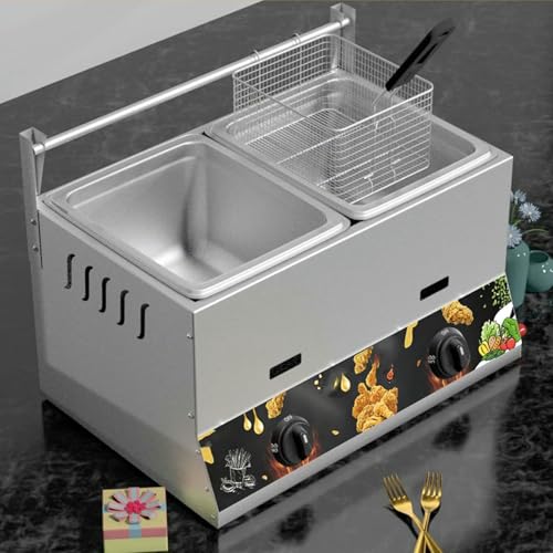 Edelstahl Kommerzielle Gas Fryer Arbeitsplatte Öl Fryer Mit Tief Fett Fryer Und Deckel Fryer Mit Großer Kapazität, Geeignet Für Pommes Frites von YGHBFRSZ