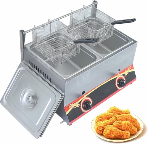 Edelstahl LPG Fryer/Gas Fryer, Kommerzielle Professionelle, Verstellbare Feuerkraft Und Temperatur Contro, Multifunktions-Arbeitsplattenfritter Mit Bratkorb Und Deckel von YGHBFRSZ