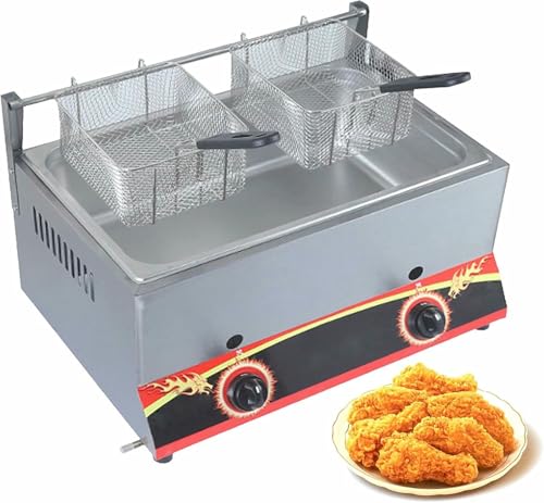 Edelstahl LPG Fryer/Gas Fryer, Kommerzielle Professionelle, Verstellbare Feuerkraft Und Temperatur Contro, Multifunktions-Arbeitsplattenfritter Mit Bratkorb Und Deckel von YGHBFRSZ