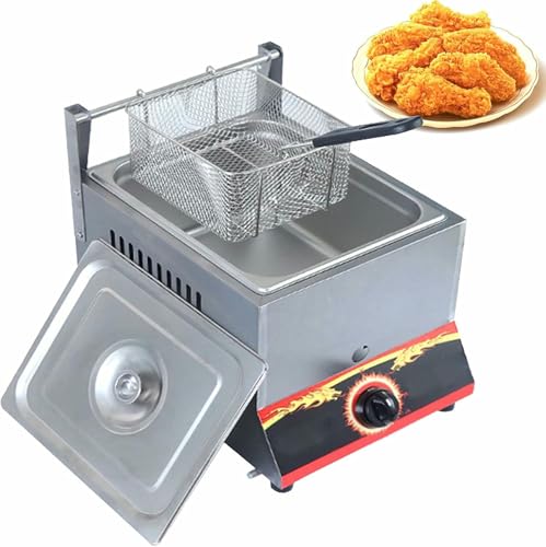 Edelstahl LPG Fryer/Gas Fryer, Kommerzielle Professionelle, Verstellbare Feuerkraft Und Temperatur Contro, Multifunktions-Arbeitsplattenfritter Mit Bratkorb Und Deckel von YGHBFRSZ